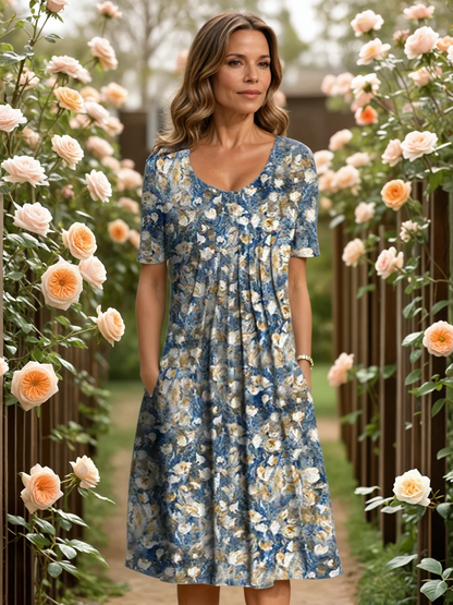Ella | Elegant Floral Dress with Tummy Coverage