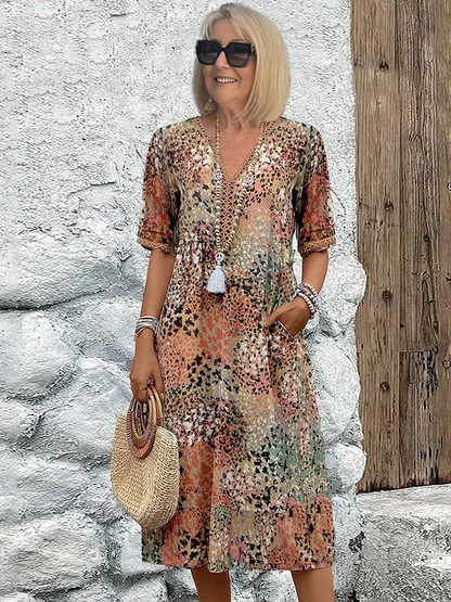 Sofia | Elegant Floral Midi Dress with Tummy Coverage