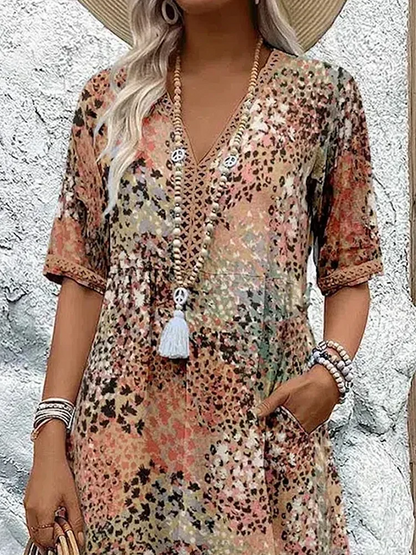 Sofia | Elegant Floral Midi Dress with Tummy Coverage