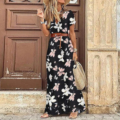 Tiana | Boho Floral Maxi Dress with Belt